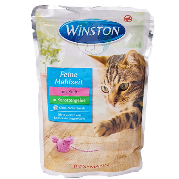 پوچ گربه بالغ گوساله و هویج ژله ای 100گرمی Winston